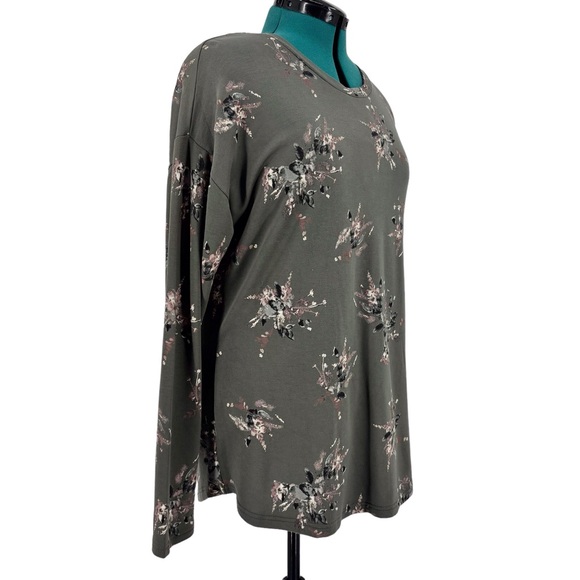 Catherine Malandrino Olive Green Floral Print Long Sleeve Sweatshirt, Large - Picture 9 of 16